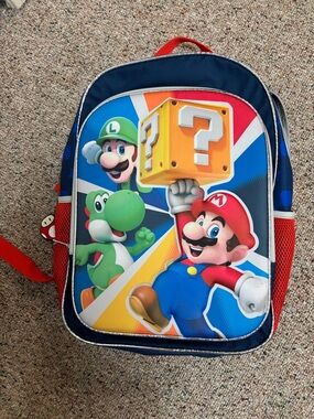 Nintendo Kids Super Mario Blue Red Backpack with Yellow Accent
